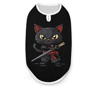 Japanese Samurai Ninja Cat Dog Shirts Patterned Pet Clothes Tank Top Sleeveless T-Shirt for Cats Puppy L