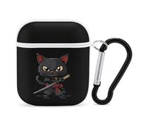 Japanese Samurai Ninja Cat Earphone Case Cover Compatible with AirPods 1&2 Shockproof Bluetooth Headset Case White-style