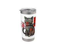 Japanese Samurai Ninja Cat Kawaii Tattoo Graphic Stainless Steel Insulated Tumbler
