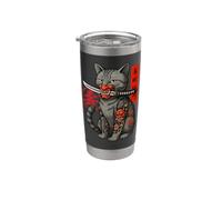 Japanese Samurai Ninja Cat Kawaii Tattoo Graphic Stainless Steel Insulated Tumbler