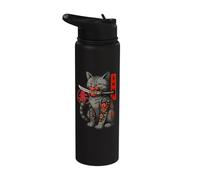 Japanese Samurai Ninja Cat Kawaii Tattoo Graphic Stainless Steel Insulated Water Bottle