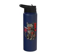 Japanese Samurai Ninja Cat Kawaii Tattoo Graphic Stainless Steel Insulated Water Bottle