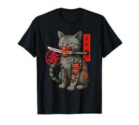Japanese Samurai Ninja Cat Kawaii Tattoo Graphic Value Graphic T-Shirt