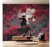 Japanese Samurai Photo Wallpaper for Bedroom, Asian Oriental Wall Mural for Living Room, Black Red Wallpaper 300x210 Nonwoven Wall Paper Home Decor W18