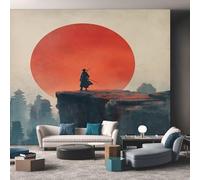 Japanese Samurai Photo Wallpaper for Bedroom, Asian Oriental Wall Mural for Living Room, Red Wallpaper 350x256 Nonwoven Wall Paper Home Decor W&24