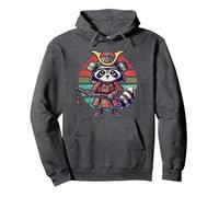 Japanese Samurai Raccoon For Men Boys Women Kids Pullover Hoodie, Adult Unisex, Dark Heather Grey, Small