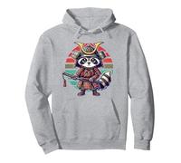 Japanese Samurai Raccoon For Men Boys Women Kids Pullover Hoodie, Adult Unisex, Heather Grey, Medium