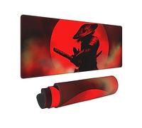 Japanese Samurai Red and Black Warrior Red Moon Fog Hat Gaming Keyboard Mouse Pad Mousepad Huge Extended XL Stitched Edge Rubber Sole for Home Office(31.5"X 11.8")