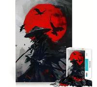 Japanese Samurai Red Moon And Ravens 1000 Piece Jigsaw Puzzle for Teenagers Logic Workout Pastime Game Home Play Unique Gift (38x26cm)