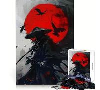 Japanese Samurai Red Moon And Ravens 1000 Piece Jigsaw Puzzle for Teenagers Logic Workout Pastime Game Home Play Unique Gift (38x26cm)