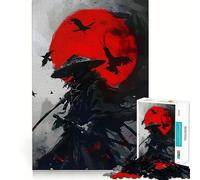 Japanese Samurai Red Moon And Ravens 1000 Pieces Puzzles for Adults DIY Fun Tight Connection Pattern Build Xmas Present (50x75cm)