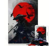 Japanese Samurai Red Moon And Ravens 1000 Pieces Puzzles for Adults DIY Fun Tight Connection Pattern Build Xmas Present (50x75cm)