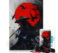 Japanese Samurai Red Moon And Ravens 1000 Pieces Puzzles for Adults Mental Skill Snug Cut Enjoyable Challenge Xmas Surprise (38x52cm)