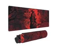 Japanese Samurai Red Moon Black Chreey Bloosm Mouse Pad 11.8x31.5 in Desk Accessories Big Extended Non-Slip Rubber Base Mousepad with Stitched Edges Gaming Pc Desktop Large Mouse Pad