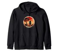 Japanese Samurai Retro Sunset Ukiyoe Inspired Warriors Art Zip Hoodie