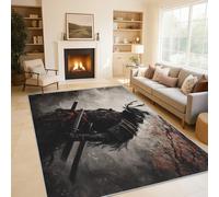 Japanese Samurai Rugs Living Room Large 140x200, Asian Oriental Area Rugs for Bedroom, Non Slip Low Pile Soft Flannel Carpet, Bedroom Accessories H-26