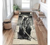 Japanese Samurai Runner Rugs for Hallway 60x180, Black White Anime Hallway Runner Asian Japan Oriental Pattern Carpet Runners for Kitchen Bedroom Living Room, Non Slip Long Rug BDn359