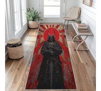 Japanese Samurai Runner Rugs for Hallway 80x300, Asian Japan Anime Hallway Runner Black Red Sun Pattern Carpet Runners for Kitchen Bedroom Living Room, Non Slip Long Rug BDn325