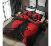 Japanese Samurai Single Duvet Cover Set - Anime Asian Bedding & Bedroom Decor, Super Soft Microfiber Quilt Cover and 1 Pillowcases, with Zip, Reversible Design (U6-R)