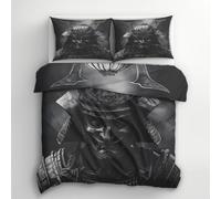 Japanese Samurai Single Duvet Cover Set - Black Anime Bedding & Bedroom Decor, Super Soft Microfiber Quilt Cover and 1 Pillowcases, with Zip, Reversible Design Z&C38
