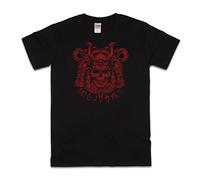 Japanese Samurai Skull T Shirt - Armour Tattoo Calligraphy Womens Mens Printed Tee - Black with Red Print - Size XXL