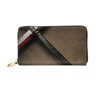 Japanese Samurai Sword Print Leather Wallet Cell Phone Credit Cards Wallet Leather Wallet for Women Zipper Pocket Black One Size Black One Size Black One Size, Black/White, One Size
