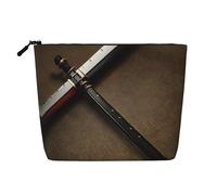 Japanese Samurai Sword Print Single Layer Fake Hemp Makeup Bag Toiletry Bag Zipper Toiletry Bag Accessories for Women Black One Size Black One Size, Black/White, One Size
