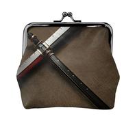 Japanese Samurai Sword Printed Microfiber PU Leather Wallet Kiss Lock Mini Pouch for Lipstick Key Change Organization