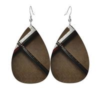 Japanese Samurai Sword Printed Teardrop Leather Earrings, Fashion Water Drop Dangle Accessory for Holiday Party