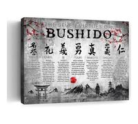 Japanese Samurai Wall Art 7 Virtues Bushido Inspirational Pictures Wall Decor Japanese Warrior Canvas Prints Framed Modern Painting Artwork For Bedroom Office Living Room Bathroom Dining Room 12x16