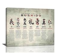 Japanese Samurai Wall Art 7 Virtues of Bushido Code Pictures Wall Decor Japanese Warrior Room Poster Canvas Prints Framed Modern Inspirational Painting Artwork for Bedroom Office Bathroom 20"x16"