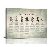 Japanese Samurai Wall Art 7 Virtues of Bushido Pictures Wall Decor Motivational Warrior Musashi Poster Canvas Prints Framed Modern Painting Artwork gifts for Bedroom Living room Office 16"x12"