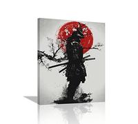 Japanese Samurai Wall Art - Armored Samurai Painting Canvas Prints - Bushido Inspirational Poster - Modern Home Decor - Framed for Bedroom, Living Room, Office