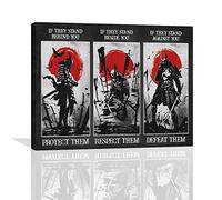 Japanese Samurai Wall Art Black White And Red Moon Warrior Pictures Wall Decor Canvas Prints Framed Modern Inspirational Motivational Painting Artwork for Bedroom Office Living Room Bathroom 20"x16"