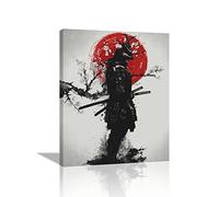 Japanese Samurai Wall Art Canvas Prints - Armored Samurai Painting, Bushido Inspirational Poster Artwork - Modern Home Decor Framed for Living Room, Office, Bedroom