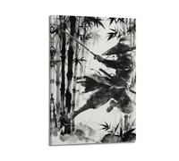 Japanese Samurai Wall Art Poster Samurai Figure Sword Warrior Wall Posters Black And White Combat Picture Modern Watercolor Painting for Living Room Office Japan Themed Dorm Man Cave Decor12x18inch(30