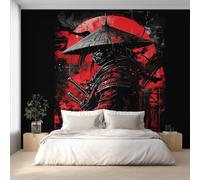 Japanese Samurai Wallpaper, Black and Red Asian Oriental Wall Mural for Living Room, Non-Woven Wall Paper for Bedroom 300X210cm, Photo Wallpaper Home Decor D31