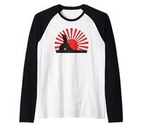 Japanese samurai warrior with sun rising Raglan Baseball Tee