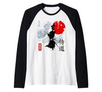 Japanese Samurai Warrior x Kanagawa Wave - Victory or Death Raglan Baseball Tee