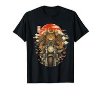 Japanese Samurais Cat Motorcycle Kawaii Ninja Cat Anime Value Graphic T-Shirt
