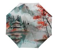 Japanese Scene UV Protection Umbrella for Women Automatic 8 Ribs Large Umbrella Portable Parasol for Ladies Parasol Handheld with Black Anti-UV Coating Ladies Birthday Gifts