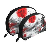 Japanese Scenery Mangrove and Sun Printed Makeup Bags 2-Piece Portable Shell Travel Toiletry Bag