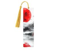 Japanese Scenery Mangrove and Sun Unique Double-Sided Artwork Printed Wooden Bookmarks, Artistic Book Accessories Birthday Presents for Men Women Presents for Book Lovers