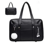 Japanese School Bag, Large Capacity PU Leather Japanese Bag with Multi-pocket, School Handbag with Headphone Cable Hole, Zipper Shoulder Bag School Student Uniform Laptop