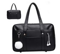 Japanese School Bag, Large Capacity PU Leather Japanese Bag with Multi-pocket, School Handbag with Headphone Cable Hole, Zipper Shoulder Bag for School Student Uniform Laptop,Japanese Bag