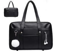 Japanese School Bag Large Capacity PU Leather with Multi-Pocket | Headphone Cable Hole, Zipper Shoulder Bag, Laptop Compatible, Student Uniform Style, Handbag Design