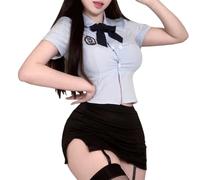 Japanese School Girl Uniform Anime Roleplay Cop Police Sailor Cosplay Lingerie Schoolgirl Outfit Top Skirt Costumes Blue