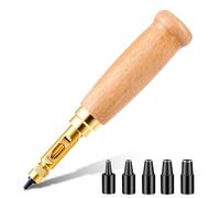 Japanese Screw Punch, Adjustable Leather Hole Punch, Wooden Handle Bookbinding Tool with 6 Tips, Belt Hole Puncher for Sewing Leather, Craft Puncher (1.5mm/2mm/2.5mm/3mm/3.5mm/4mm)