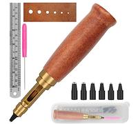 Japanese Screw Punch, Boyistar Wood Handle Belt Hole Puncher, Adjustable Leather Hole Punch Tool (Brown)