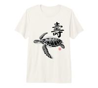 Japanese Sea Turtle Art - Longevity Kanji Ocean Aesthetic Premium T-Shirt
